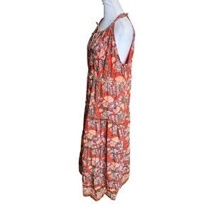 HOUSE OF HARLOW 1960 Womens Floral Cotton Gauze Tiered Maxi Dress Rust Large